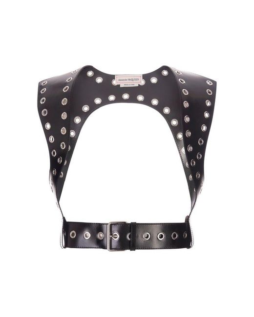 Alexander McQueen Eyelet Leather Harness In Black/silver