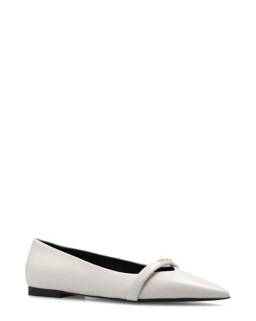 Furla White Logo Plaque Pointed Toe Flat Shoes