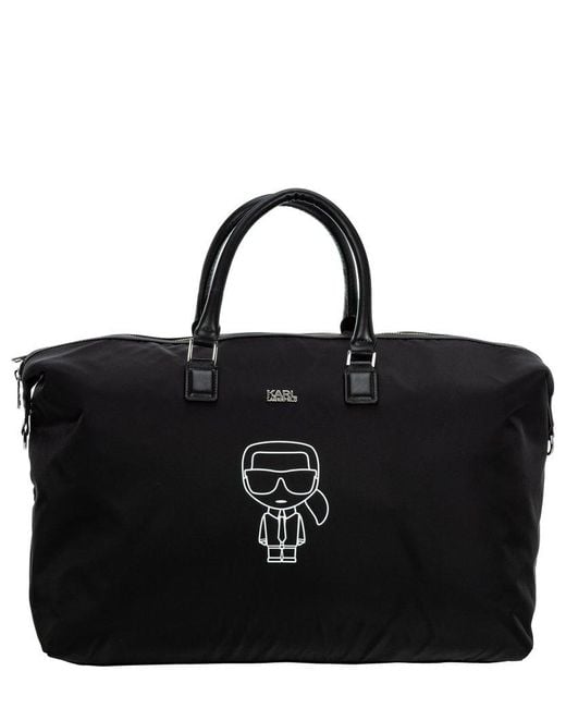Karl Lagerfeld Black Logo Patch Zipped Duffle Bag for men