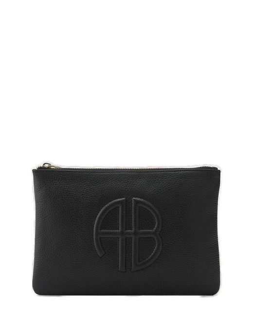 Anine Bing Black Lili Logo Embossed Clutch Bag