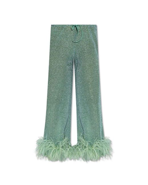 Oseree Green Ostrich Feather Trousers,