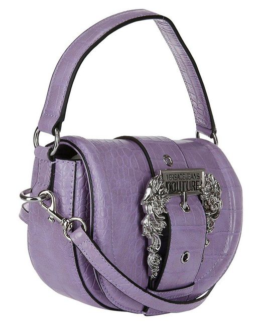 Versace Purple Mini Logo-buckle Faux-leather Tote Bag