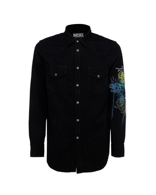DIESEL Black D-east-p1-sp Embroidered Denim Shirt for men
