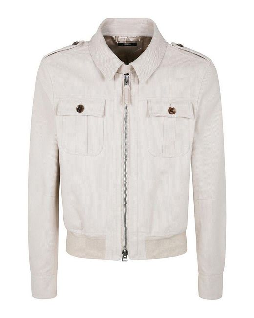 Tom Ford Natural Zip-Up Corduroy Bomber Jacket for men