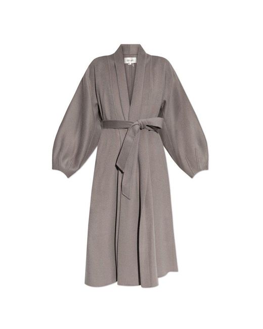 Diane von Furstenberg Gray Belted Wool Maxi Shawl Coat