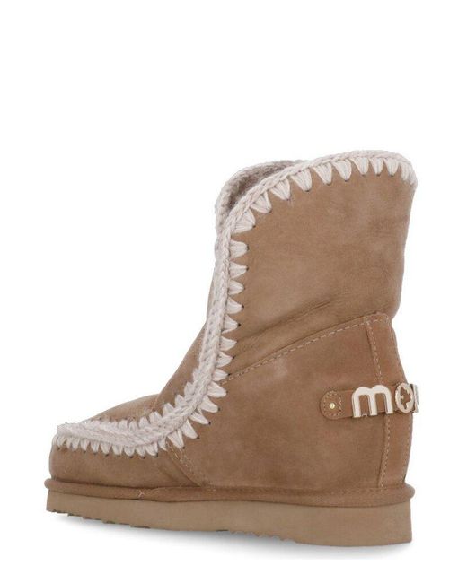 Mou Color Mou Logo Plaque Stitch-Trim Wedge Boots in Brown | Lyst