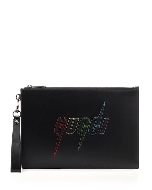 Gucci Black Pouch With Blade Embroidery for men