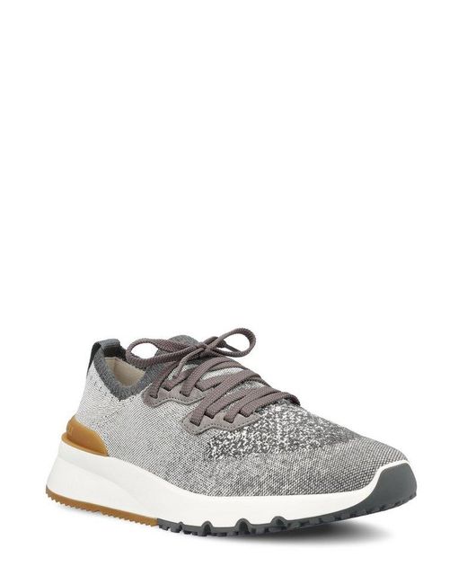 Brunello Cucinelli Gray Knitted Low-Top Sneakers for men