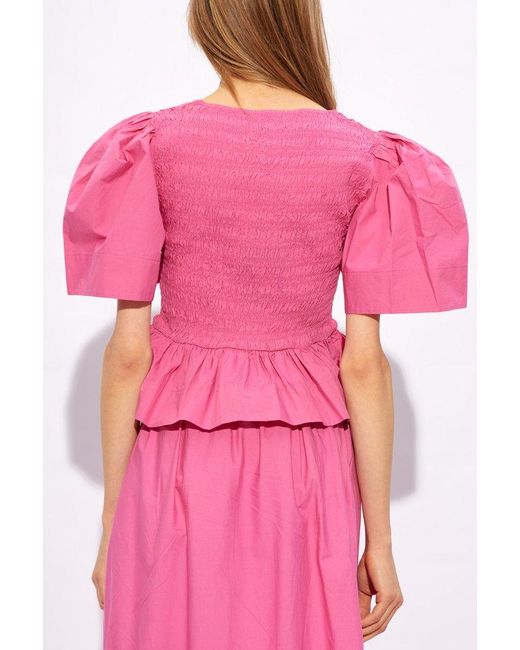 Ganni Pink Top With Short Sleeves,