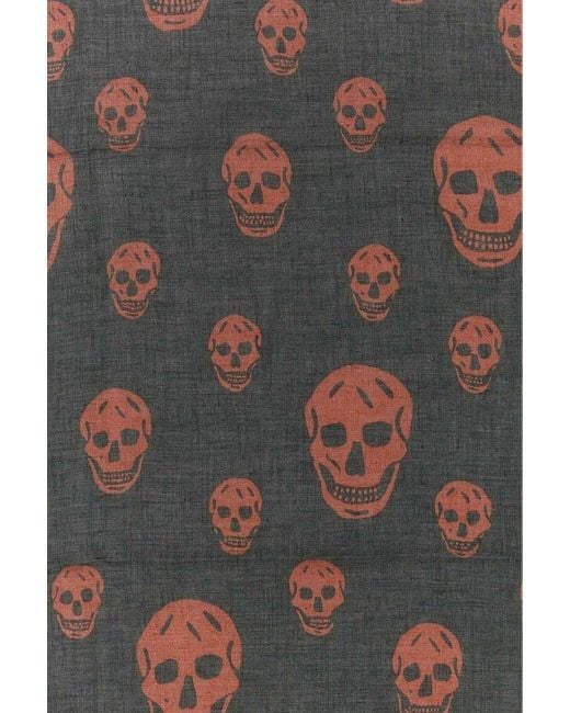 Alexander McQueen Black Classic Skull Printed Frayed-Edeg Scarf for men