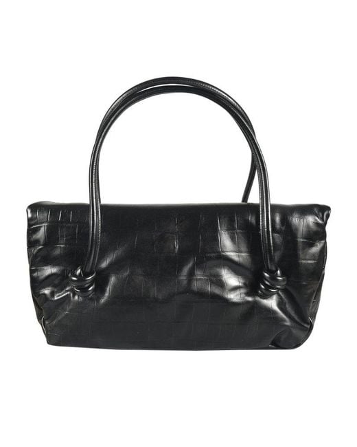 Jil Sander Black Embossed Foldover Top Medium Shoulder Bag