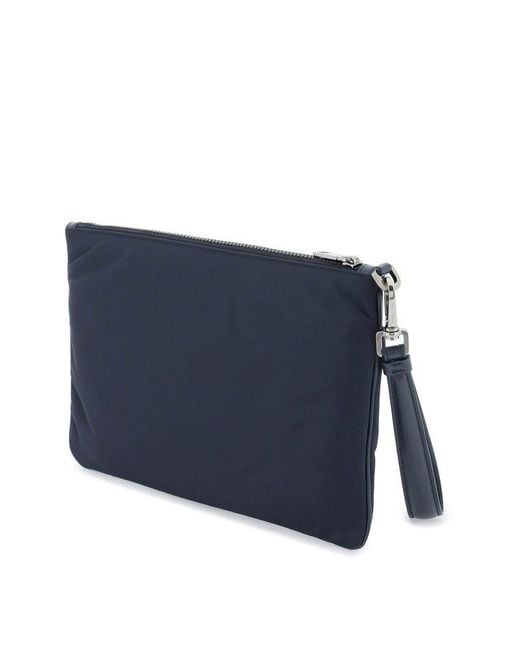 Dolce & Gabbana Blue Nylon Pouch With Rubberized Logo for men