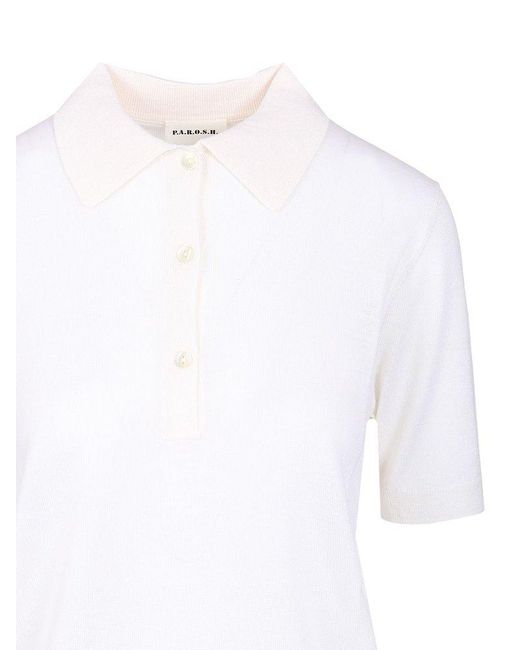 P.A.R.O.S.H. White Short-Sleeved Knitted Polo Shirt