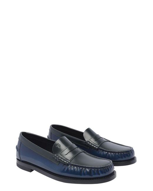 Tod's Blue Logo Embossed Round Toe Loafers