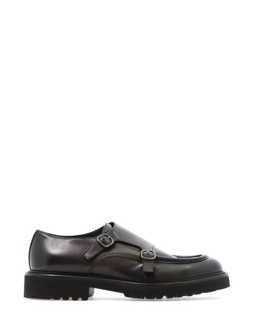 Doucal's Black Double-Buckle Almond Toe Monk Shoes for men