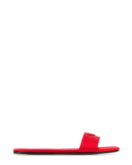 Prada Red Logo Plaque Slip-on Sandals