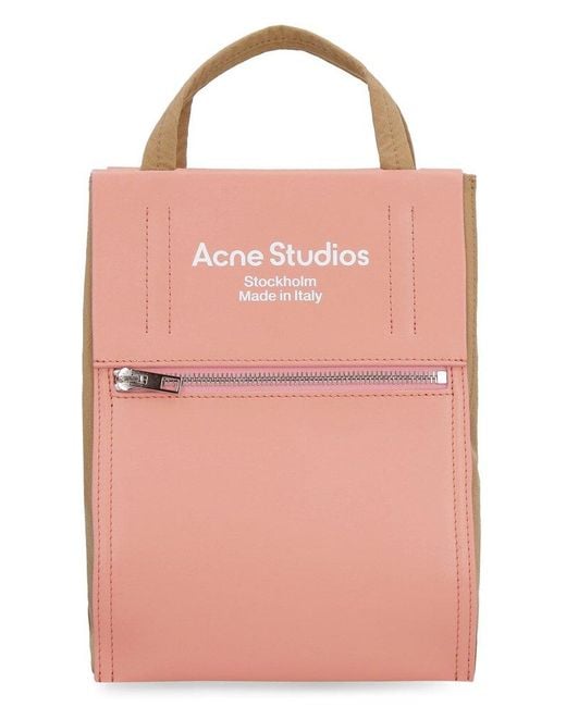 Acne Pink Papery Logo Printed Tote Bag