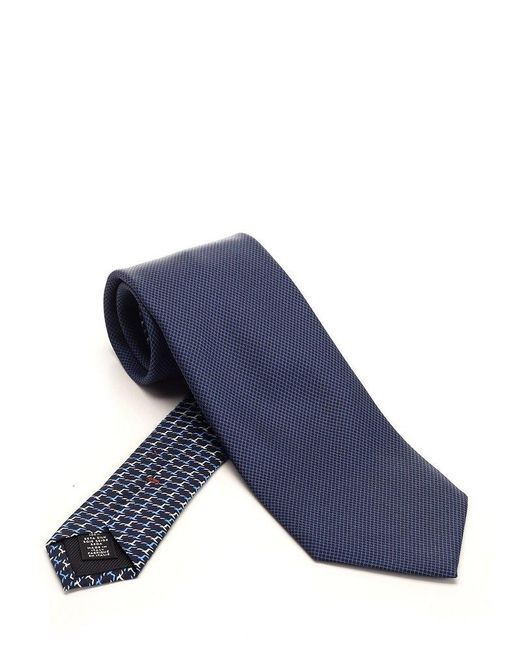 Zegna Blue Silk Tie With Double Print for men
