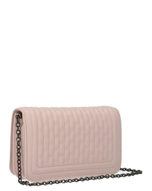 Longchamp Pink Logo Embossed Quilted Chain-linked Shoulder Bag