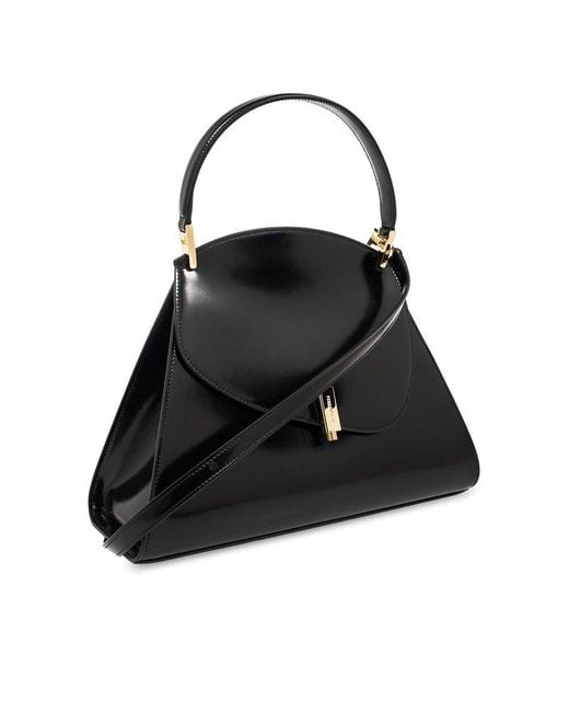 Ferragamo Black Prisma Glossed-leather Tote