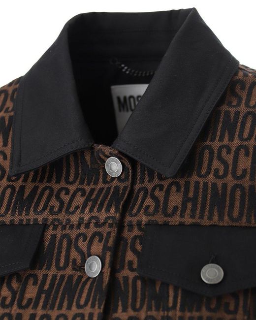 Moschino Black Monogram Printed Cropped Buttoned Jacket