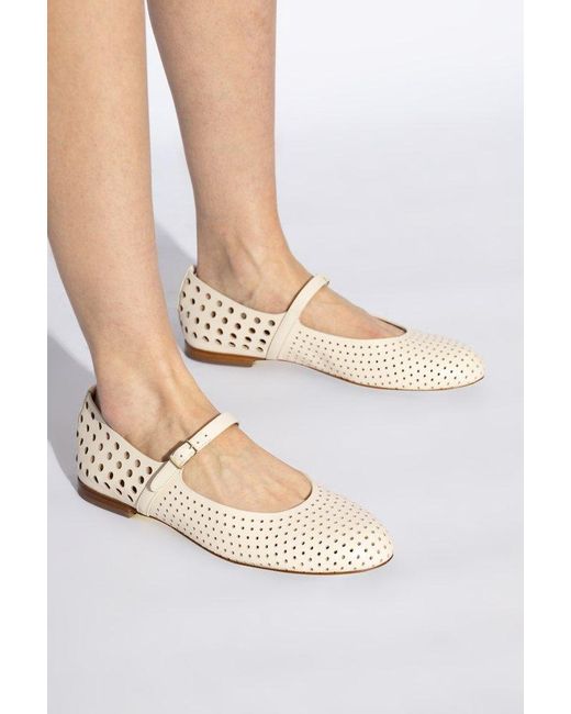 Agl Attilio Giusti Leombruni Natural Perforated Strap Mary Jane Flats