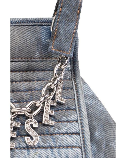 DIESEL Blue Small D-vina Logo Chain-link Denim Tote Bag