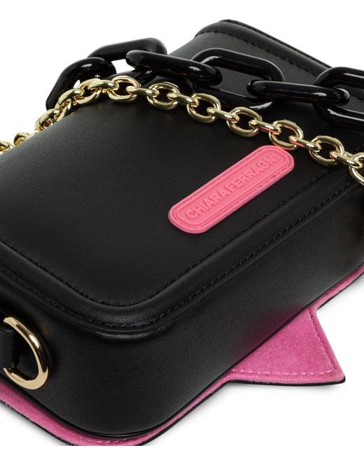 Chiara Ferragni Black Eyelike Chain-linked Shoulder Bag