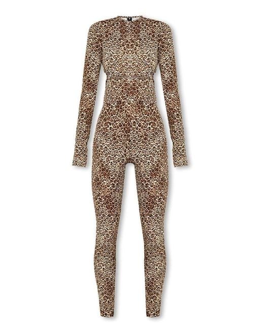 DSquared² Natural Leopard-print Long-sleeved Jumpsuit
