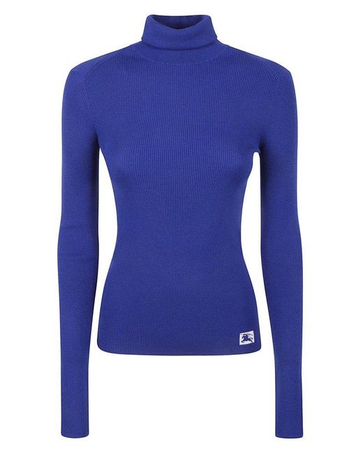 Burberry Blue Equestrian Knight Roll-neck Knitted Jumper