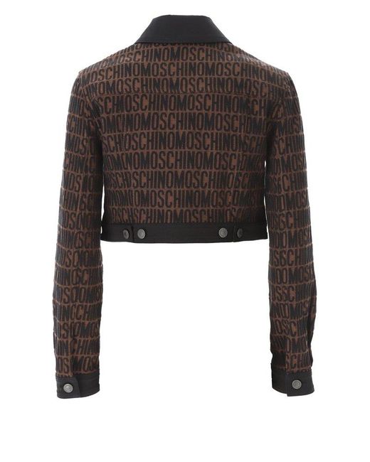 Moschino Black Monogram Printed Cropped Buttoned Jacket