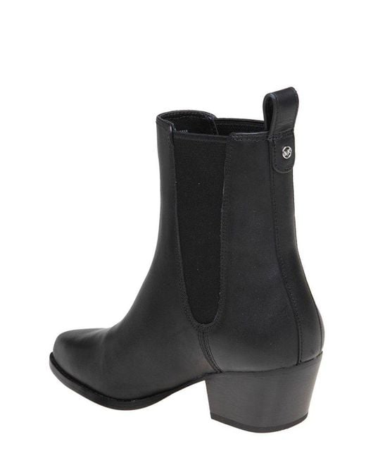 MICHAEL Michael Kors Black Logo Plaque Pointed Toe Ankle Boots
