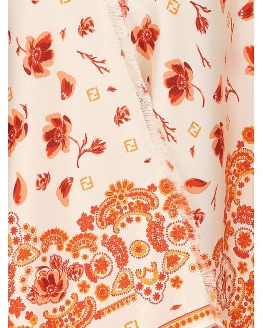 Fendi Orange Bandana Printed Fringed Edge Poncho
