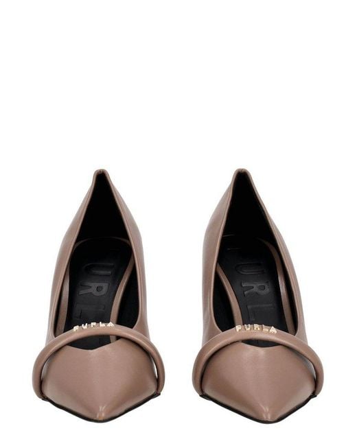 Furla Brown Logo Lettering Pointed Toe Pumps