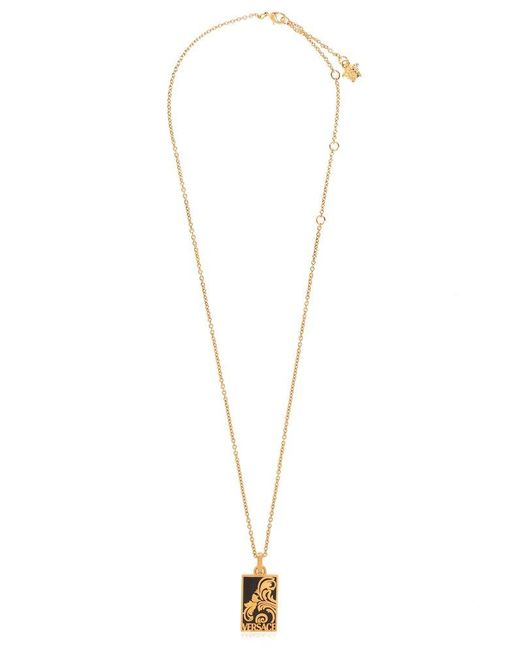 Versace White Palmette Pendant Chain-linked Necklace for men