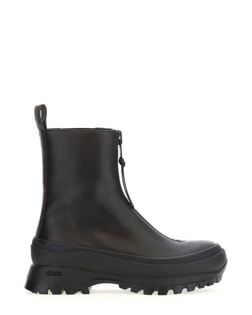 Jil Sander Front-zipped Round-toe Ankle Boots in Black | Lyst
