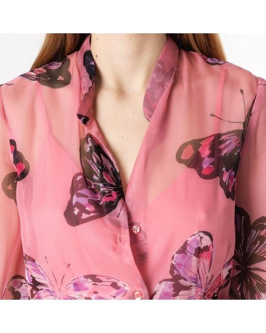Atos Lombardini Pink Butterfly Printed Midi Dress
