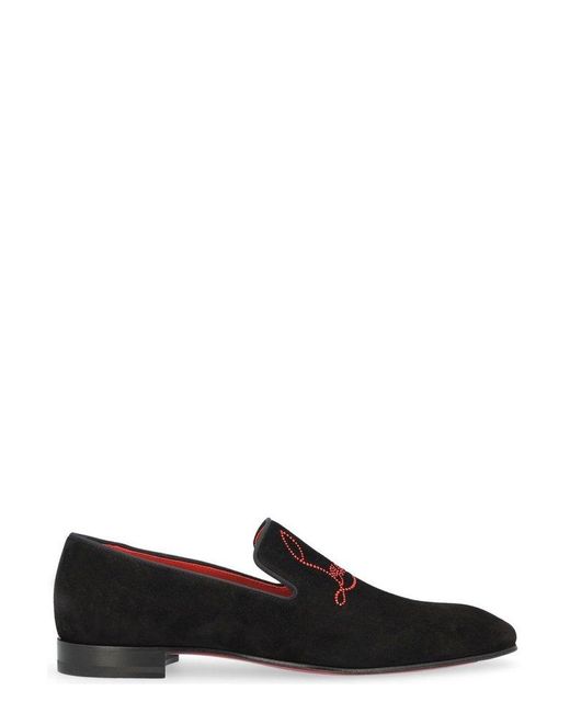 Christian Louboutin Embellished Logo Dandelion Suede Loafers In Black For Men Lyst 3083