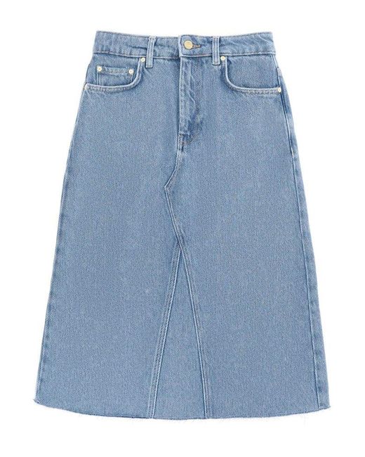 Ganni Blue Denim Midi Skirt
