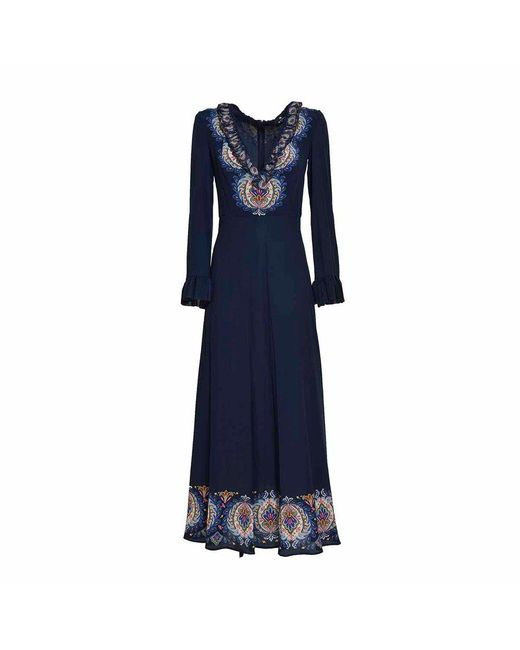 Etro Blue Paisley-printed Plunging V-neck Maxi Dress