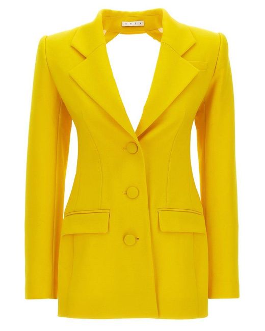 Area Yellow Embellished Open-back Blazer Mini Dress