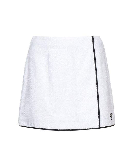 Prada Terry Cloth Logo Plaque Mini Skirt in White | Lyst
