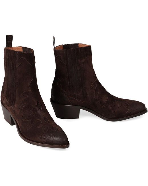 Sartore Brown Suede Western Ankle Boots