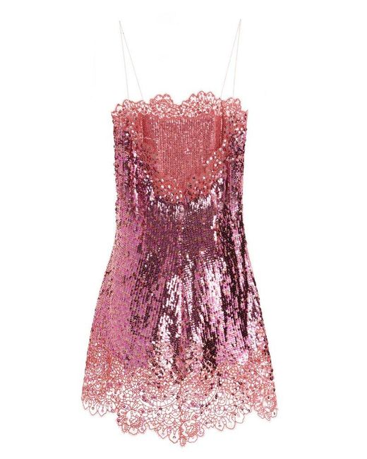 Ermanno Scervino Pink Sequinned Lace-detailed Mini Dress