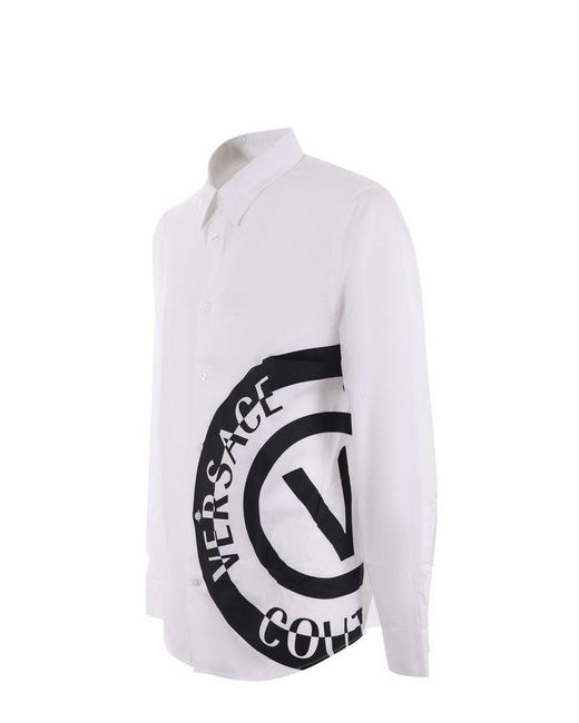 Versace Jeans Couture White Logo-Printed Button-Up Shirt for men