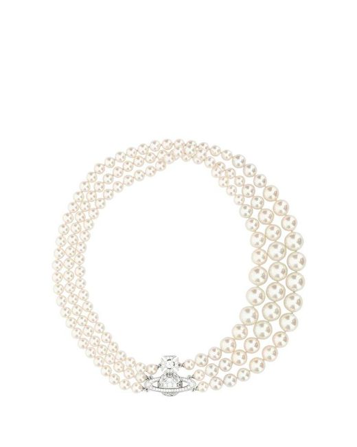 Vivienne Westwood White Orb-detailed Embellished Pearl Necklace