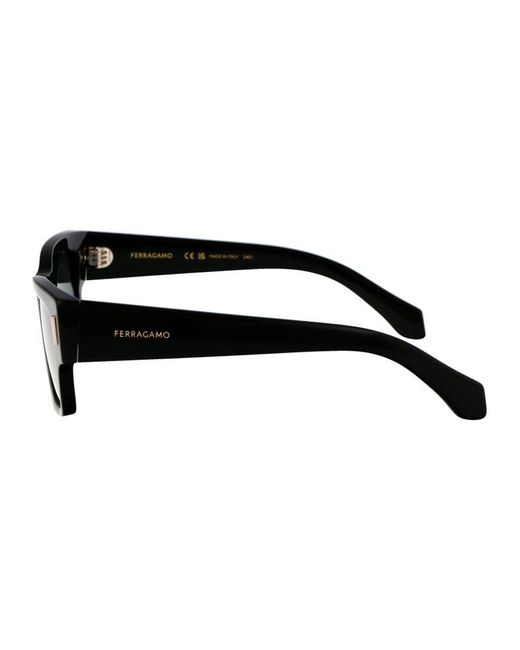 Ferragamo Rectangular Frame Sunglasses in Black for Men | Lyst