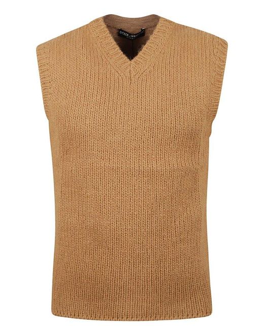 Dolce & Gabbana Brown V-neck Knitted Vest for men
