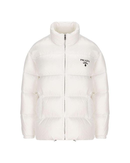 Prada Logo Printed Puffer Jacket in White | Lyst