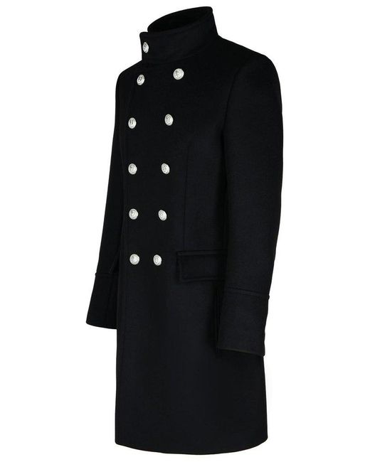 Balmain Black 'Officier' Wool Coat for men